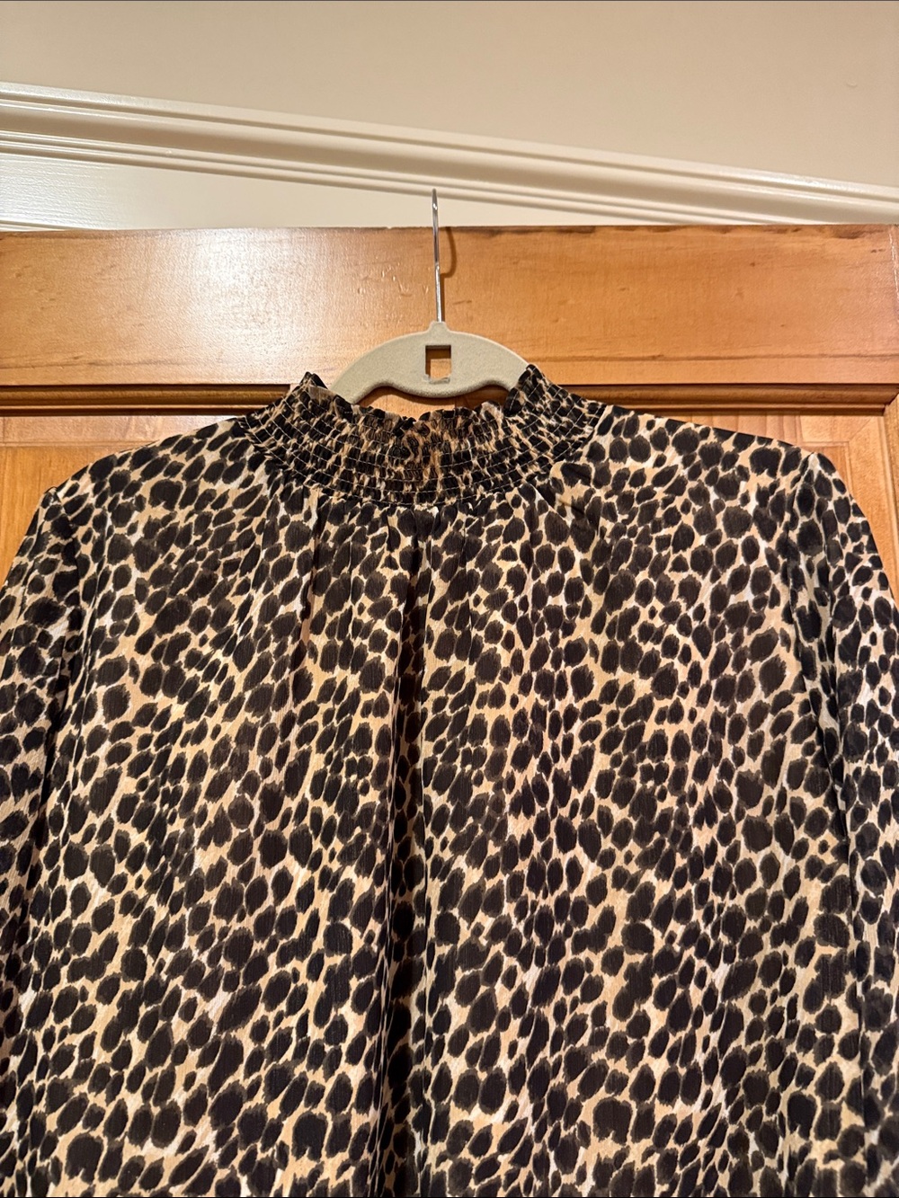 J. Crew Leopard Print Smocked Neck Blouse in Cream and Black - Picture 2 of 4